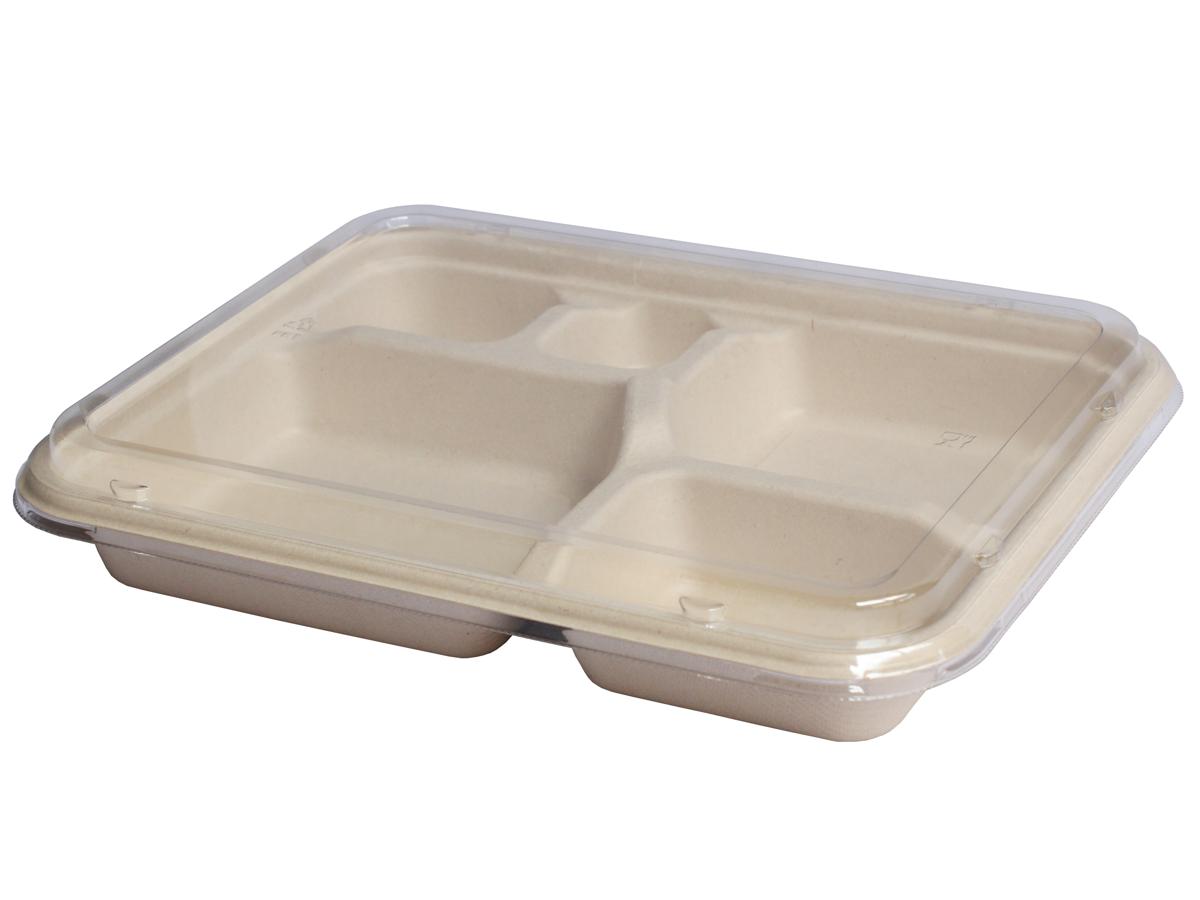 World Centric Fiber Containers, Bento Box, 5-Compartment, 12 x 9.5 x 2, Natural, Paper, 300/Carton